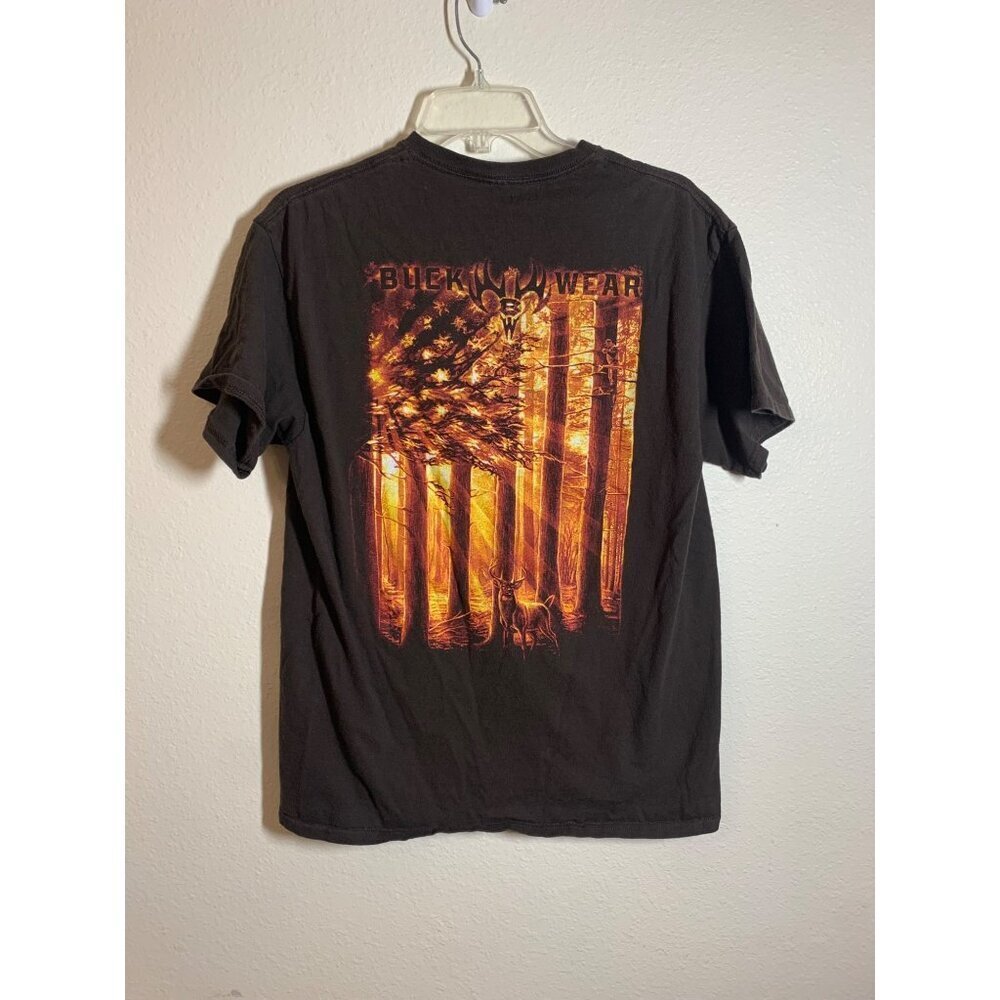 Buck Wear Graphic Tee Deer Hunting Woods Mens Size Large Brown Casual Crew Neck